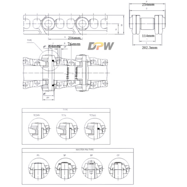 ZX450-3Track Link CAD drawing