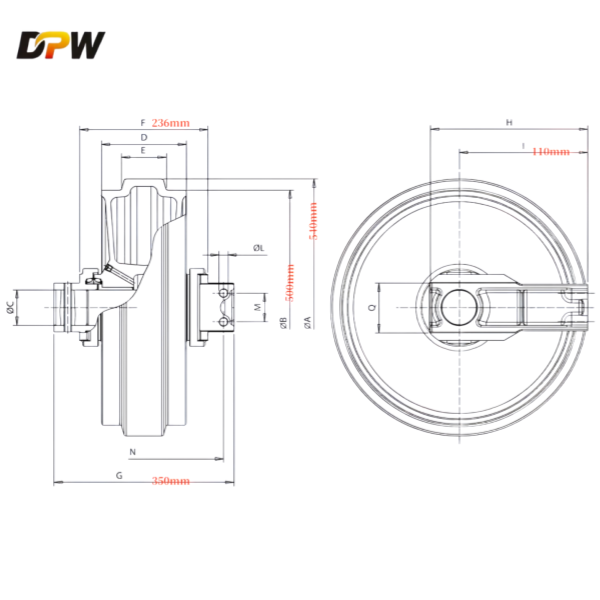 ZX200-3 idler CAD Drawing image