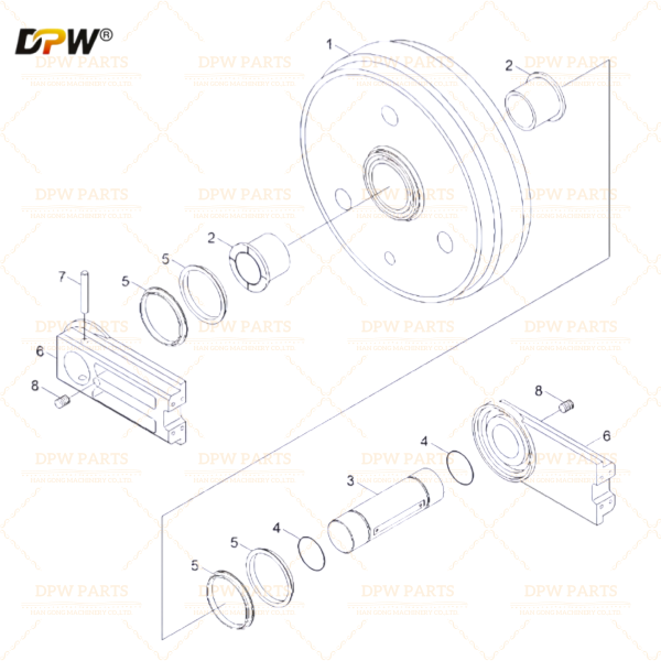 HYUNDAI /81ND-13050GG /R800 Track Front Idler Assembly /Mining quality heavy duty construction machinery parts manufacturer-HAN GONG/DPW PARTS 